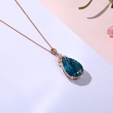 Blue Teardrop Gold Tone Chain Jewelry Gift Pendant Necklace picture