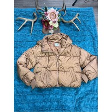 CISONO Women's M Taupe Hooded Puffer Jacket Cropped Winter Coat picture