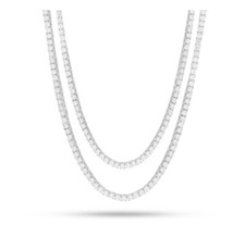 2 Pcs Unisex 1 Row 3mm Tennis Chain Necklace Silver Finish Lab Diamonds 20 & 22 picture