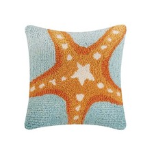 Peking Handicraft Starfish Hook Pillow, Wool and Poly Velvet, Blue picture