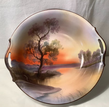 Noritake hand painted landscape handled bowl with M Green mark on back picture