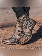 Freebird Citadel Distressed Studded Buckle Ankle Boots In Size 7 picture