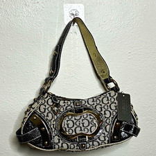 NWT Vintage Guess Y2K Monogram Shoulder Bag Black White Patent Leather Purse picture