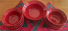 9 Piece Set Bright Red Pier 1 Earthenware Serving Bowl + 8 Soup Bowls Spain EUC picture