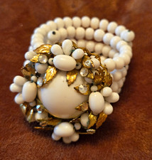 Vintage Miriam Haskell Coiled White Beautiful Beaded Bracelet Gold Tone  picture