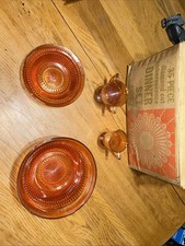 Vintage glass ware 35 Piece Set Jeannette Glass Co. Original Box gold orange  picture