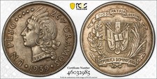 1939 DOMINICAN REPUBLIC PESO PCGS AU55 Key Date Low Mintage Silver Coin picture