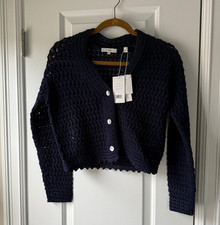 NWT Vince Women's Crochet Cardigan, Navy, Extra Extra Small picture