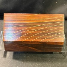 Vintage Handcrafted Wood Jewelry Box Brass Inlay Peaked Roof Trinket Keepsake picture