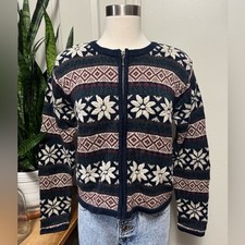 Vintage nordic snowflake Sweater zip-up Ramie Cotton Small picture