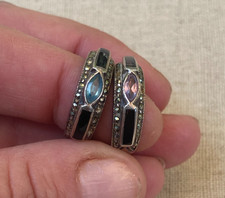 VINTAGE Nicky Butler SET OF 2 Sterling 925 Silver TOPAZ Marcasite Rings *SIZE 6* picture