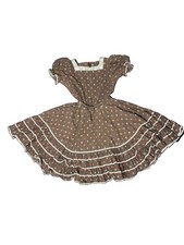 Vintage Malco Modes Square Dance Dress Brown Floral Ruffle Lace Western XS picture