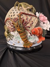 Vintage Chinese Reticulated, Porcelain Seafood Basket, Sculpture Jingdezhen Mark picture