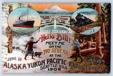 1909 Hello Bill Meet Me On Pay Streak Pacific Expo. Seattle Washington Postcard picture