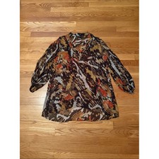 Black label by Chicos Semi-Sheer Patterned V-Neck Women's Blouse in Earth Tones picture