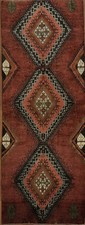 Vintage 8ft Geometric Hand-Knotted Wool Runner Rug in Oranges & Red Hues picture