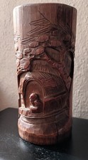 Vintage Chinese Carved Bamboo Brush Pot Figure House Landscape 6.25