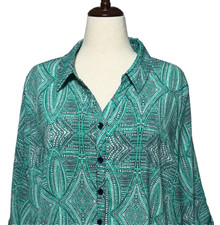 Catherines Roll Tab Top Womens 2XWP-22-24WP Green Black Button Up Career picture