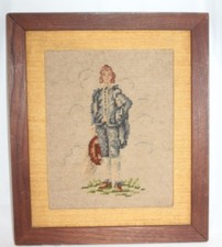 VTG  NeedlePoint COLONIAL GENTLEMAN BOY FRAMED 12.5