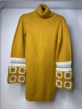 Lulus Women's XS It's Groovy Mustard Yellow Multi Knit Turtleneck Sweater Dress picture