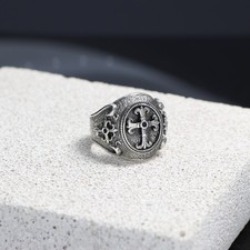 925 Sterling Silver Gothic Cross Ring for Men – Medieval Biker Ring picture