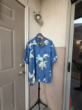 Tommy Bahama Camp Shirt TB93 Blue Floral Silk Short Sleeve picture