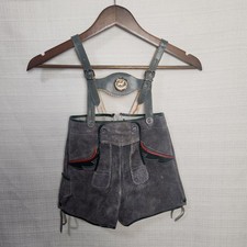 Vtg Suede German Children's Gray Lederhosen Shorts Bib Oktoberfest Size 4T-5  picture