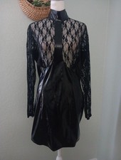 Honour Clothing Black PVC dress  Lace Sheer High Neck Dress Double Zip sz 12 picture
