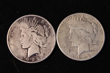 90% Silver Peace Dollar Lot 2 Coins - 1922-D & 1922-S Branch Mint Pairing picture