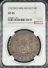 1757 Mo-MM 8 Reales Pillar Dollar Spanish Colonial Mexico NGC XF-45  picture