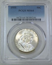 1955 P Franklin Half Dollar PCGS MS64 95% FBL Just Graded New Holder #U353J picture