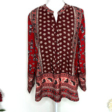 Tanzara Women's Peasant Boho Floral Pullover Blouse Tunic Size L picture