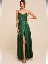 NWT lulus Simply Dreamy Emerald Green Satin Floral Jacquard Maxi Dress SIZE S picture