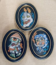 Original Hand Painted Mini Art Set Japanese Tattoo Style Framed 3 Pc picture