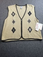 Vintage KORET Wool Blend Sweater Vest Large Park Lane Putty Diamond Argyle 90’s picture