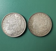 Vintage Pair of 1887 1921 Morgan US Silver One Dollar Coin x2 Circulated Coins picture