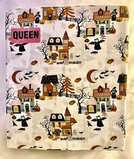 Envogue Halloween Bed Sheets Set QUEEN Haunted House White Spooky Ghost Bat picture