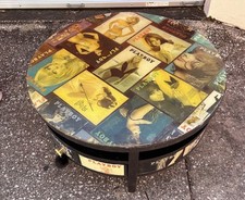 Vintage 1960s Playboy Decoupage Round Coffee Table 36” x 18” - Glass Top Drawer picture