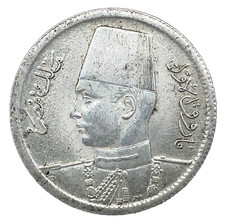 EGYPT  AH 1361 - 1942 King Farouk .833 Silver 2 Piastres Unc. KM #365 picture