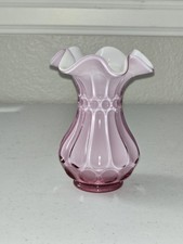 Fenton Dusty Rose Pink Flute & Dot Vase Ruffled Edge picture