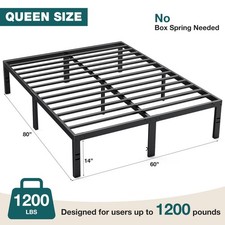 Metal Queen King Full Size Bed Frame Bedroom Sturdy Steel Slat Support Bedstead picture
