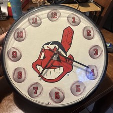 Cleveland Indians Chief Wahoo Logo Wall Clock 1994 Vintage Elgin Made in USA 12” picture