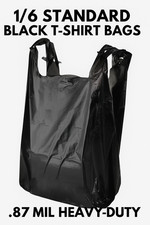 Bags 1/6 21 x 6.5 x 11.5 Heavy Duty .87 Mil BLACK T-Shirt Plastic Shopping Bags picture