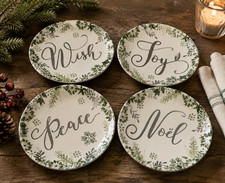 Pier 1 Woodland Wonders Christmas Appetizer Plates 6” Joy Peace Wish Noel -4 NEW picture