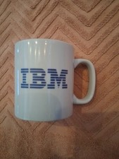 Vintage IBM Ceramic Coffee Mug White And Blue Classic Logo, Excellent Pre-owned. picture