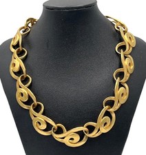 Vintage Erwin Pearl Goldtone Swirl Link Runway Necklace picture