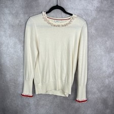 Boden Bernadette Ruffle Cuff Wool Cotton Blend Sweater In Cream Size US 10 picture