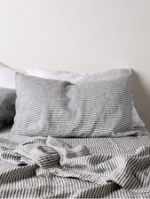 West Elm European Flax Linen Classic Slate Stripe Sheet Set, Queen picture