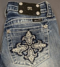 Miss Me Womens 28 x 34 Boot Cut Blue Embroidered Pockets Denim Jeans  picture