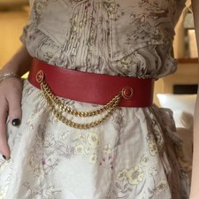Vintage St. John Red Leather Gold Chain Belt ✨ picture